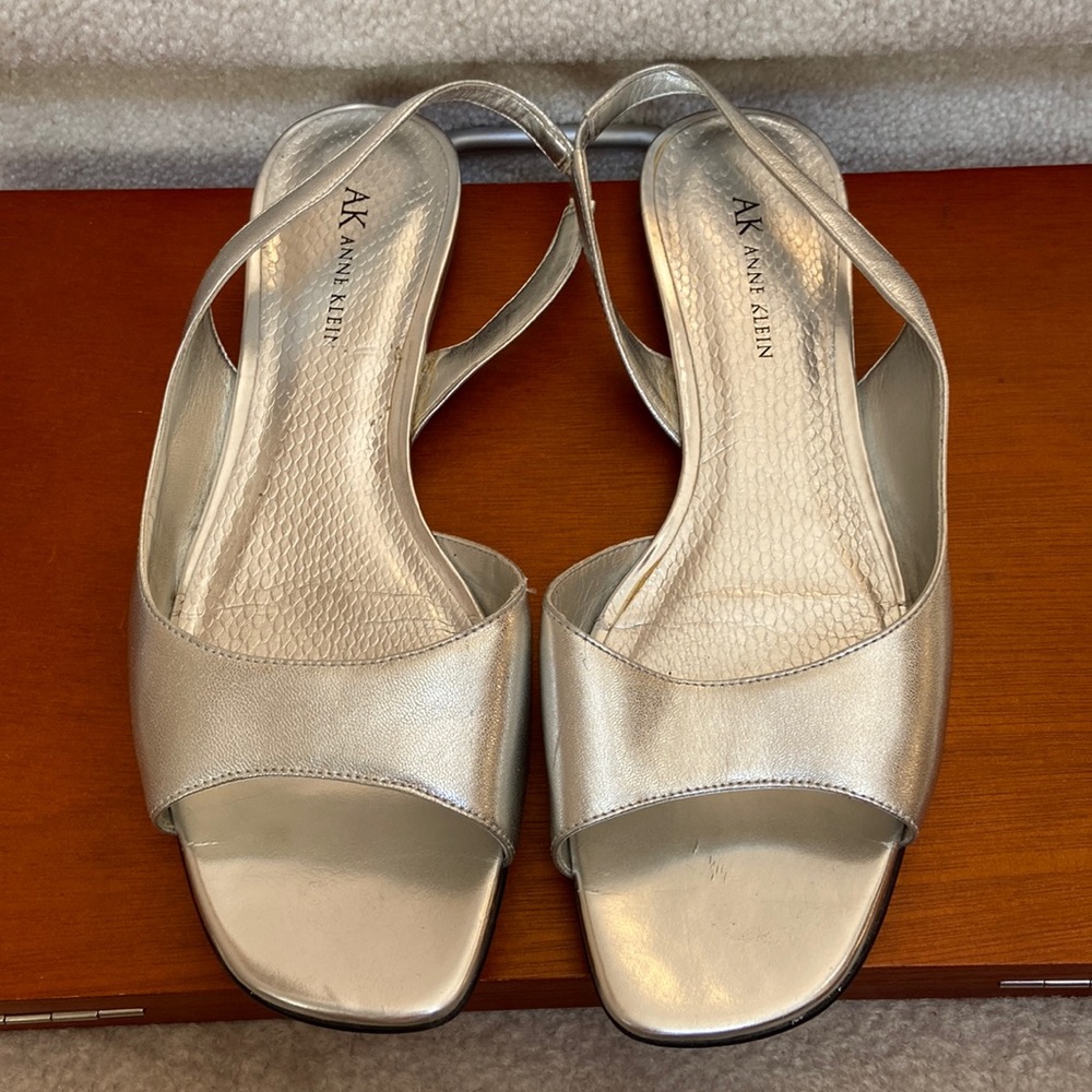 anne klein silver peeptoe slingback leather sandals